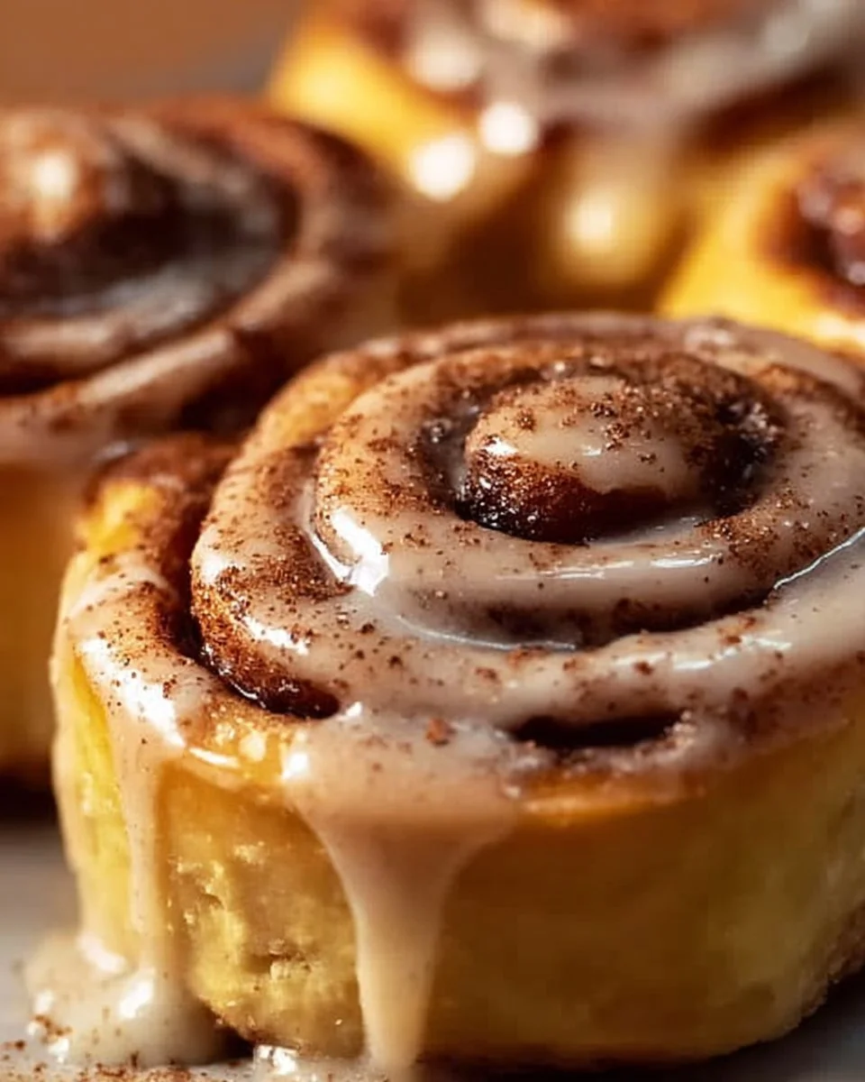 Delicious banana bread cinnamon rolls topped with icing on a wooden platter