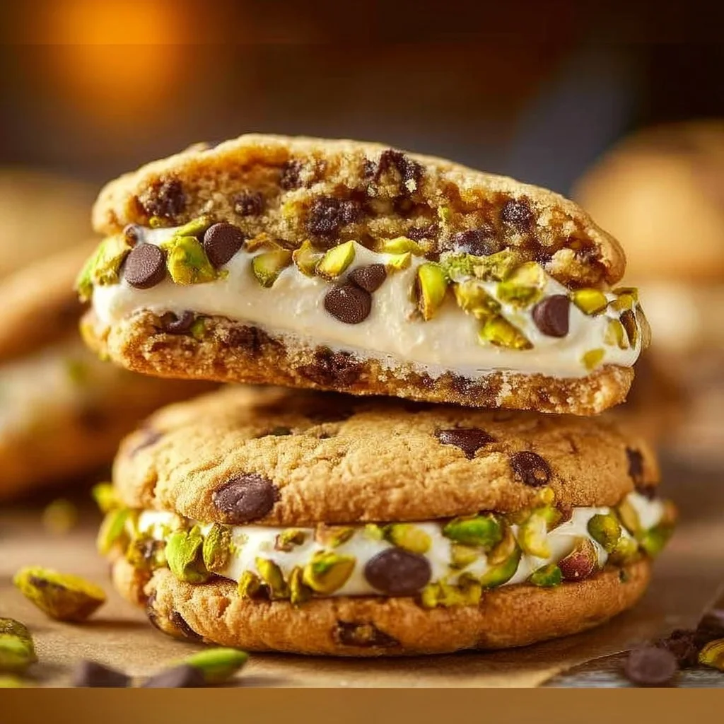 Cannoli cream sandwich cookies with filling and chocolate chips