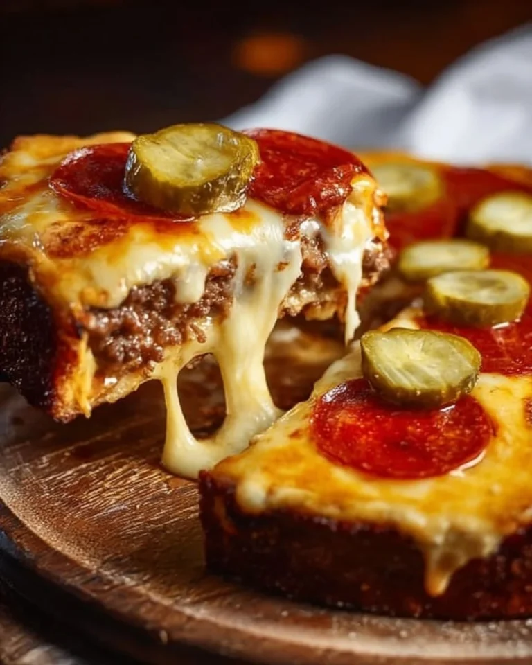 Cheesy Pizza Burger Pie with melted cheese and tasty toppings