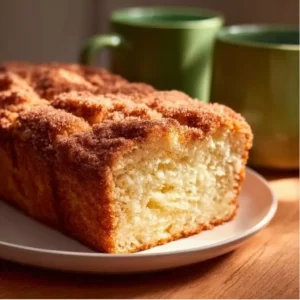 Deliciously baked cinnamon donut bread with a golden crust and cinnamon sugar topping