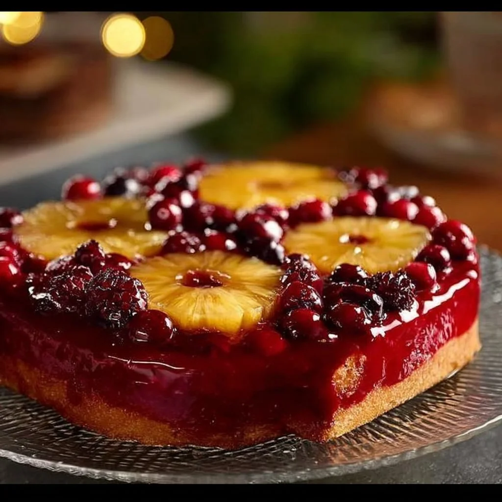 Cranberry Pineapple Upside-Down Cake with vibrant fruit topping