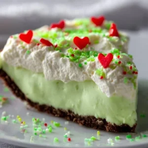 Delicious no bake Grinch Pie decorated for festive celebrations