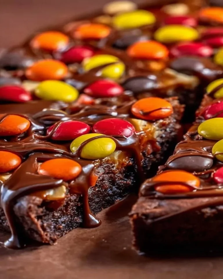 Delicious easy chocolate brownie pizza topped with colorful candy