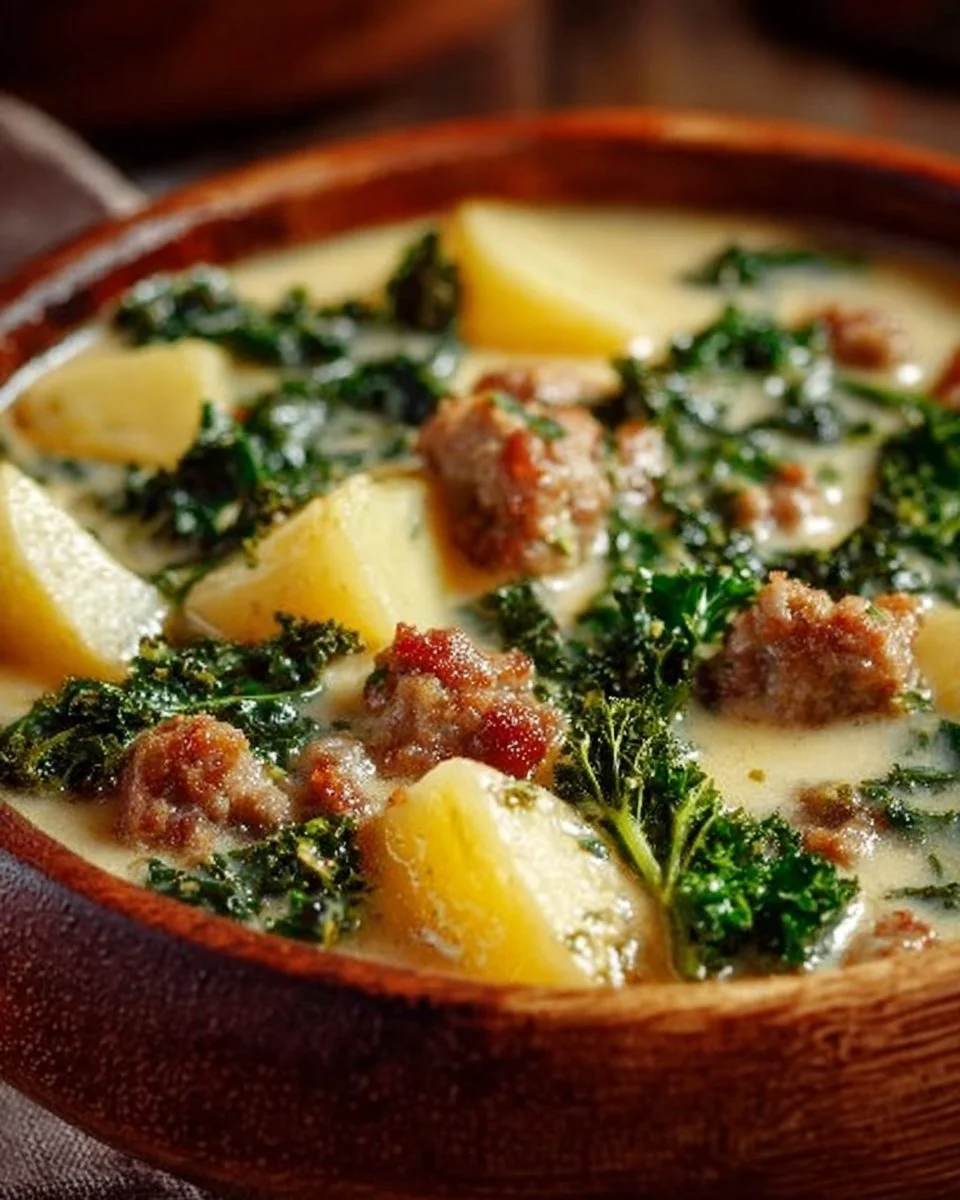 A delicious bowl of Easy Zuppa Toscana Soup topped with fresh herbs.