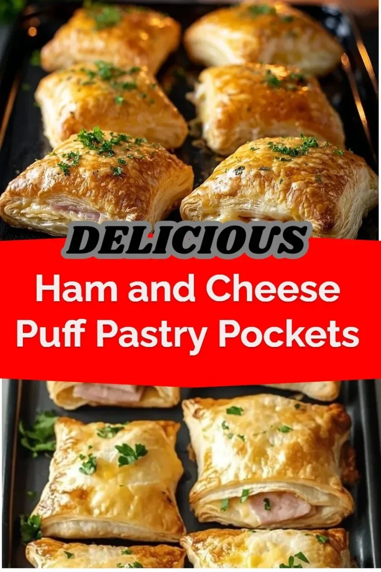 Ham and cheese puff pastry pockets on a wooden platter