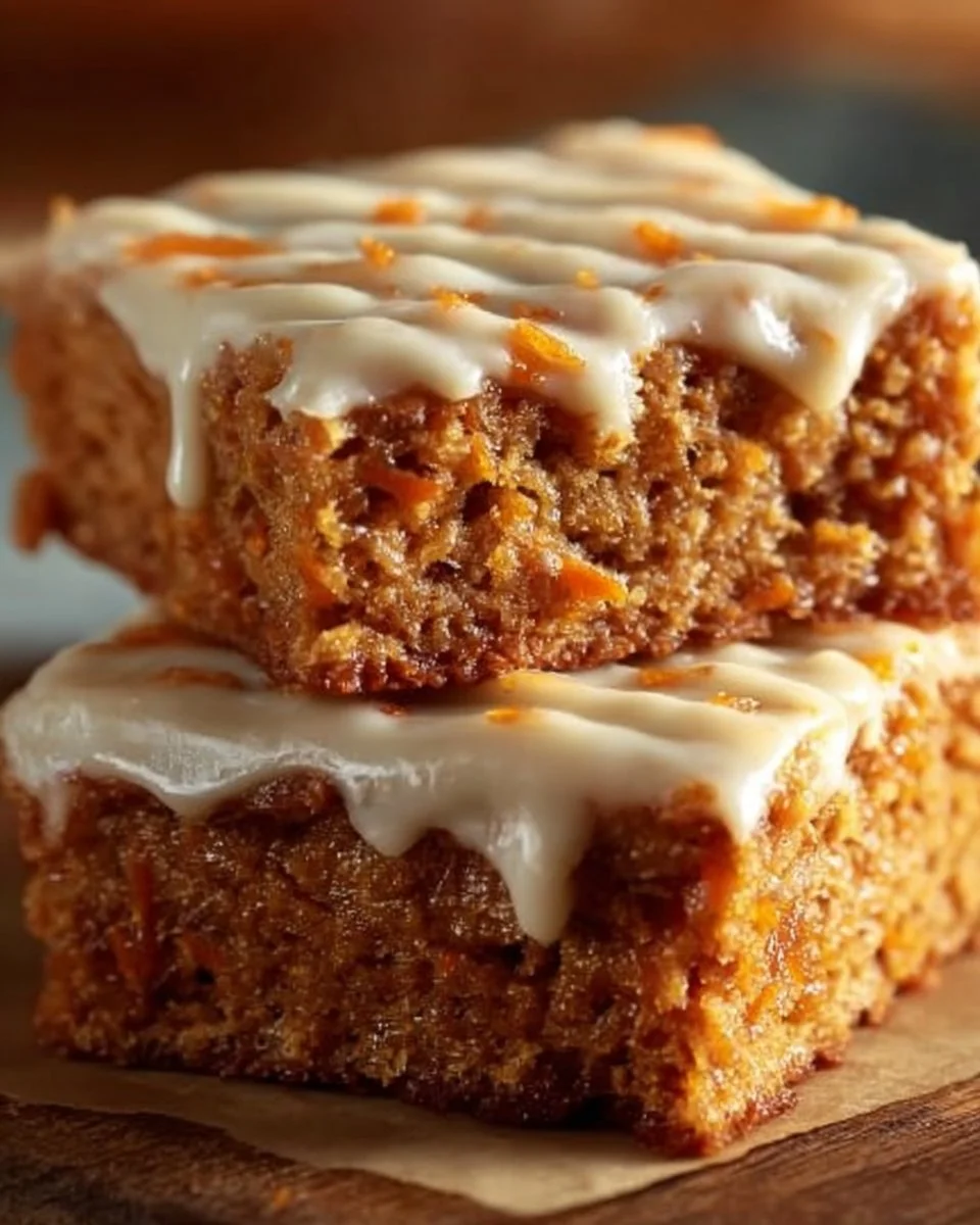 Deliciously moist carrot bars topped with cream cheese frosting