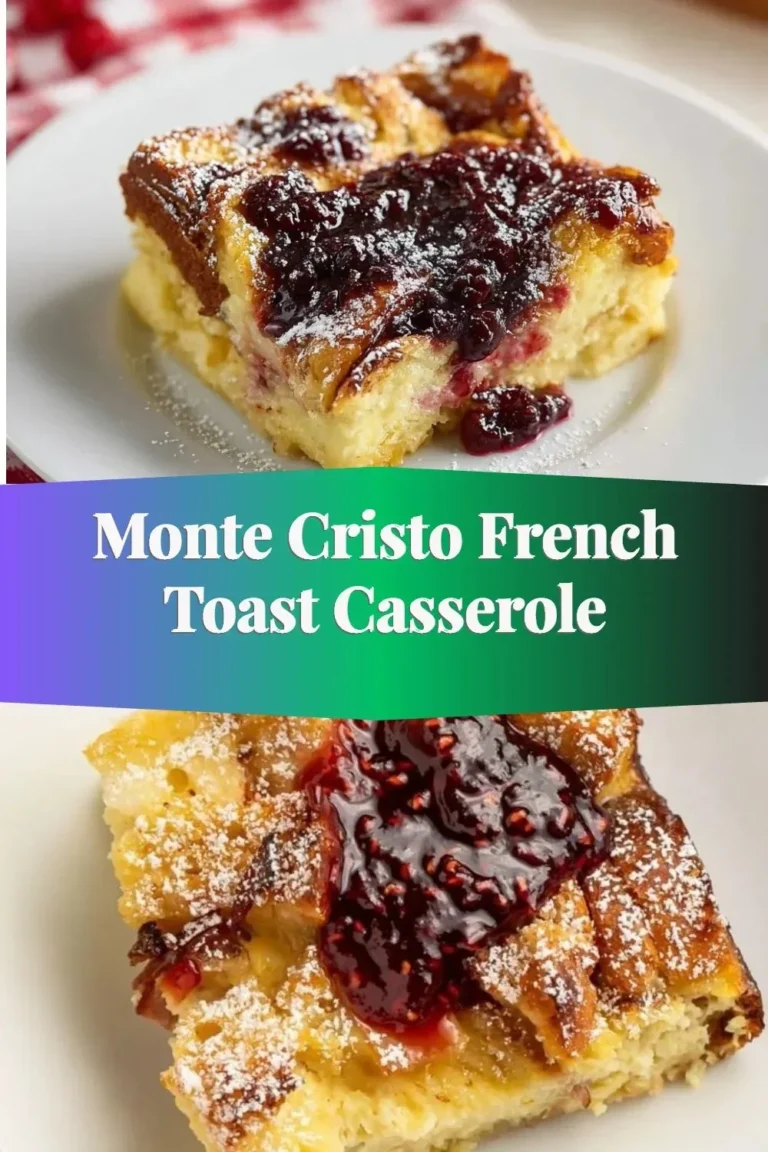 Delicious Monte Cristo French Toast Casserole with layers of bread and ham