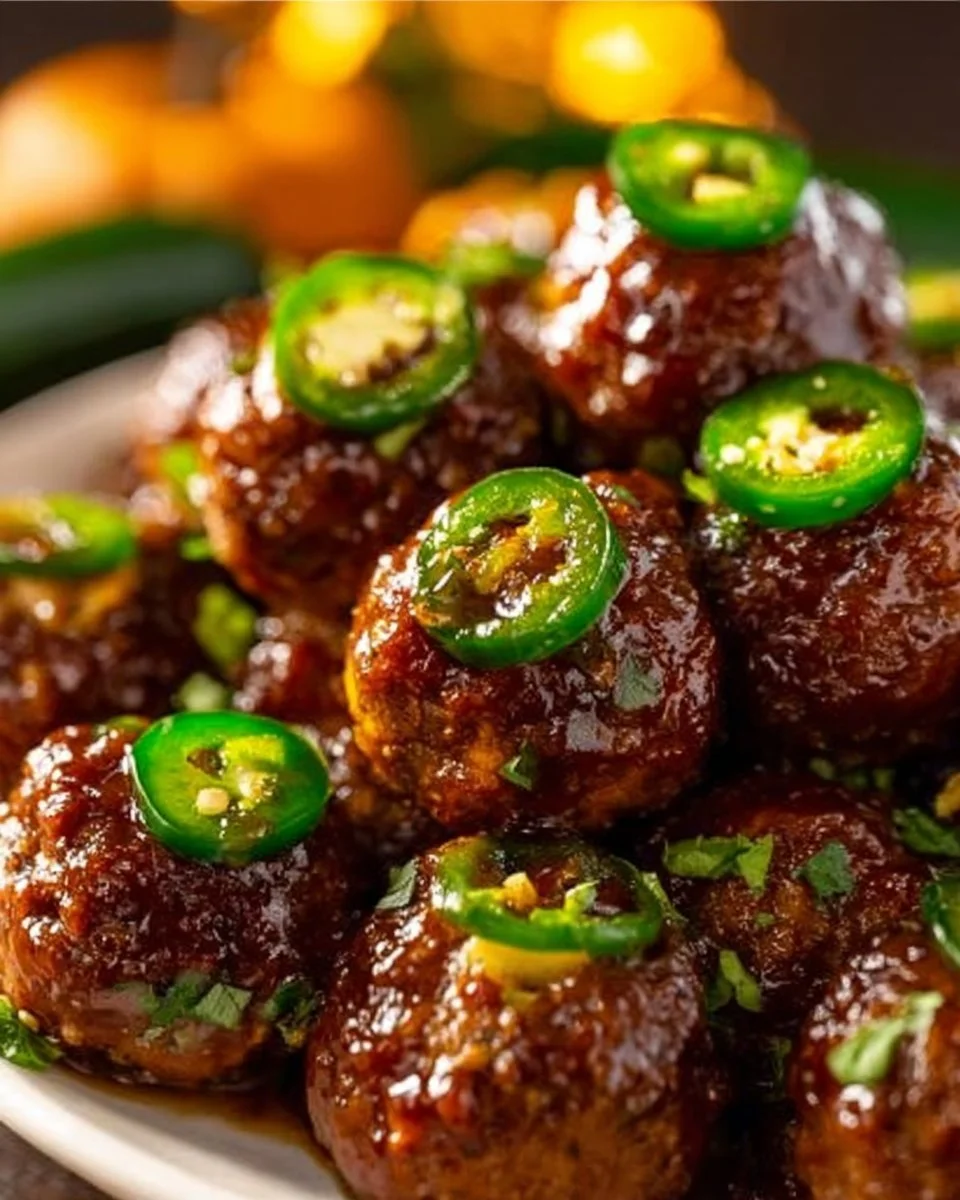 Pumpkin BBQ Jalapeño Meatballs served on a platter