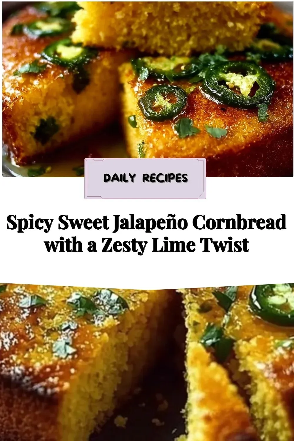 Delicious spicy sweet jalapeño cornbread with lime zest served on a platter