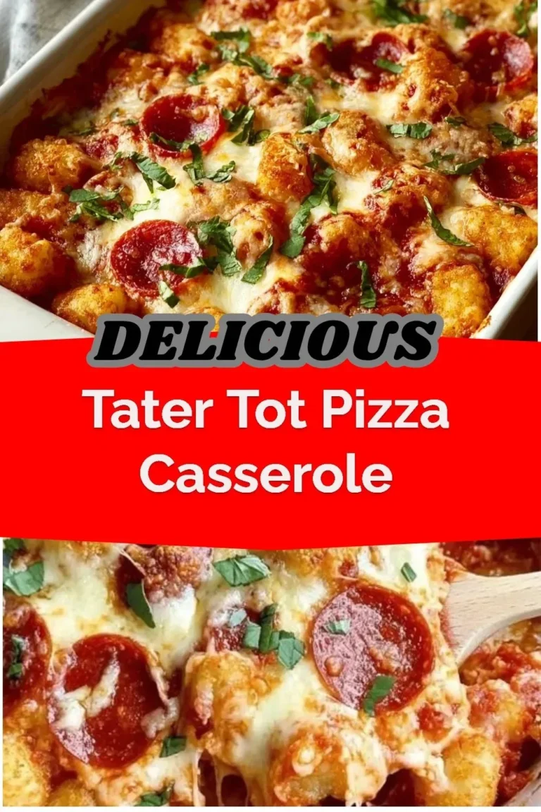Delicious Tater Tot Pizza Casserole with melted cheese and toppings