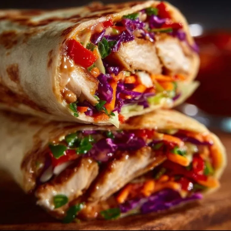 Thai Peanut Chicken Wrap with fresh veggies and a savory peanut sauce