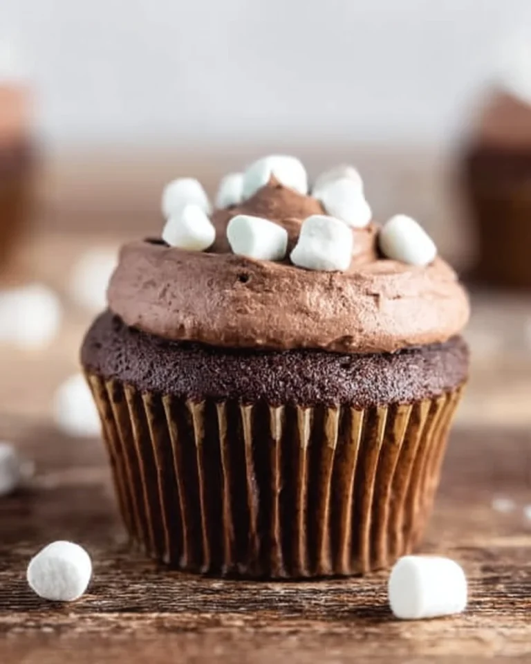 Decadent homemade chocolate cupcakes topped with creamy frosting.