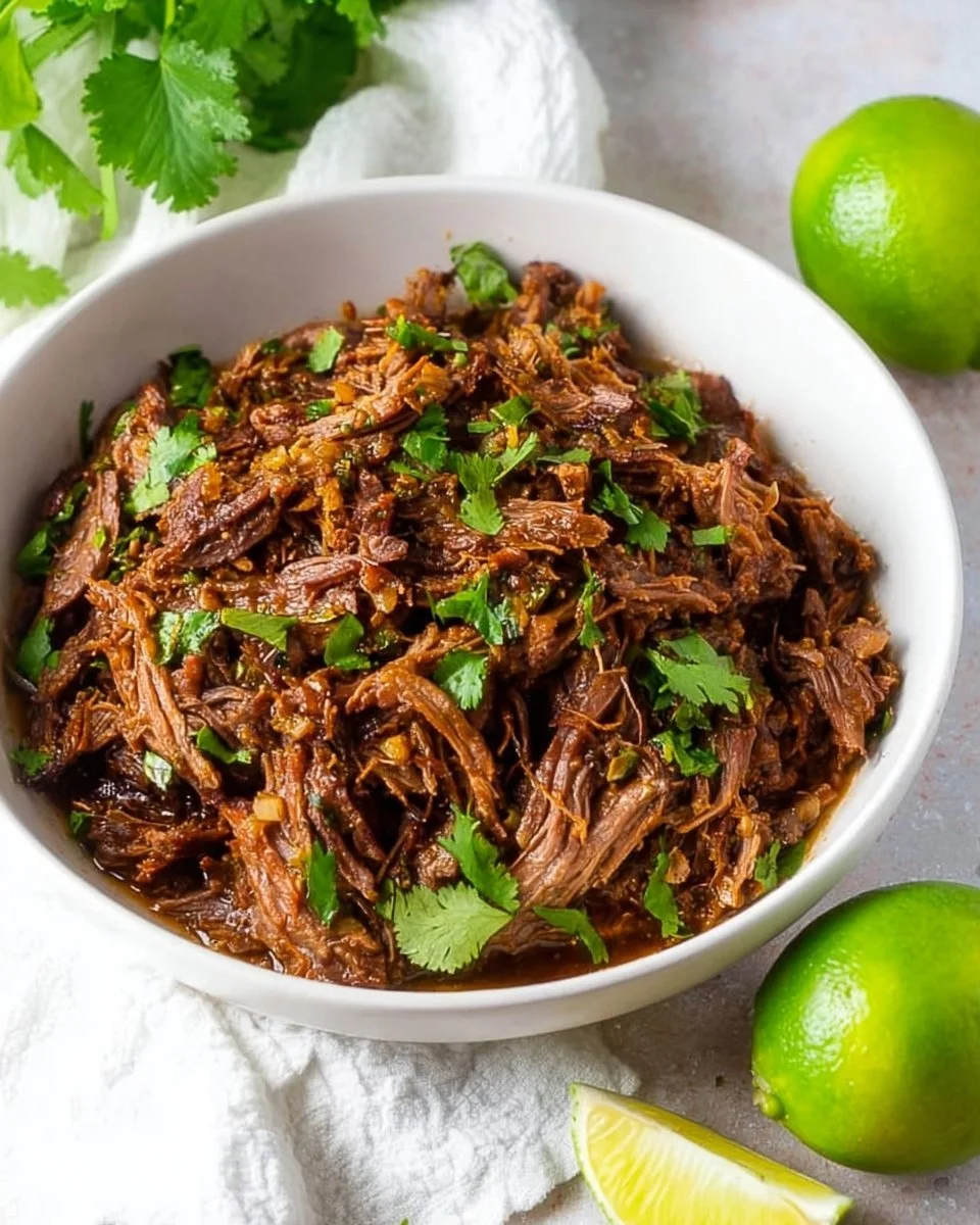 Instant Pot Shredded Beef in a bowl served with toppings