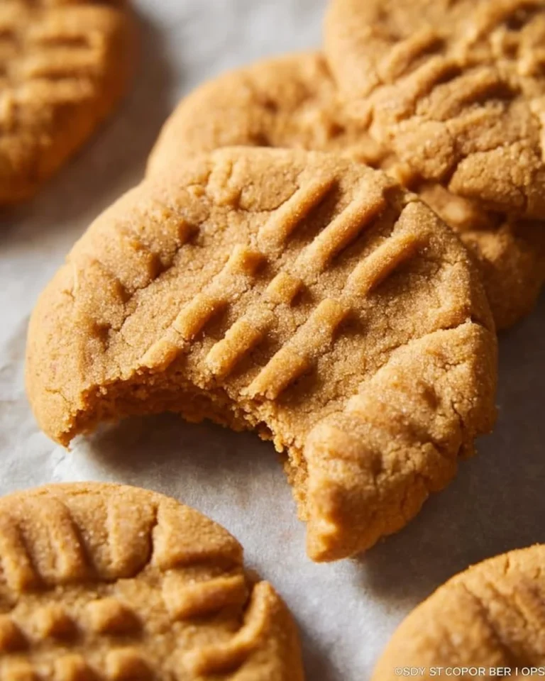 Freshly baked peanut butter cookies on a cooling rack.