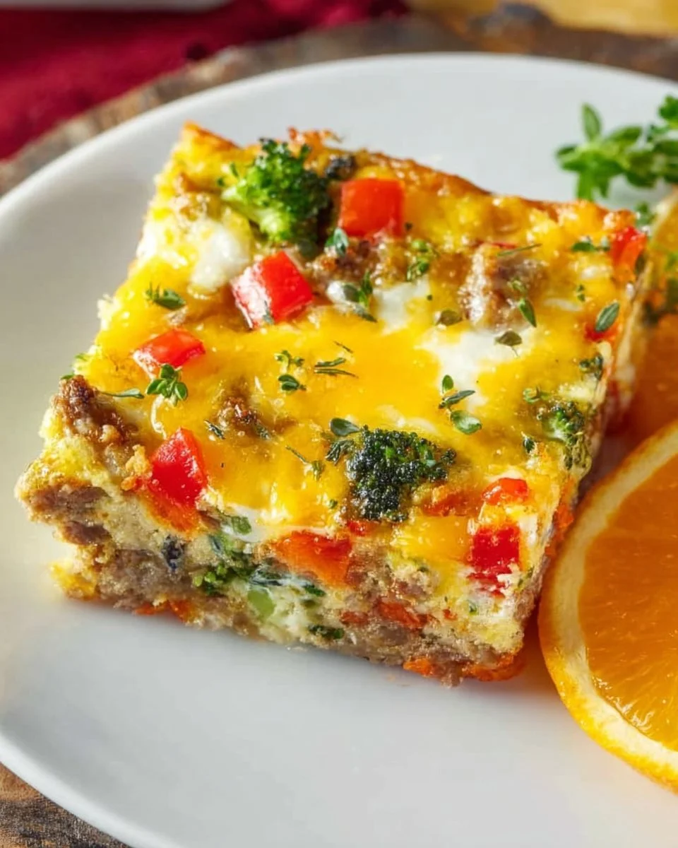 Delicious sausage egg bake served on a plate, perfect for breakfast