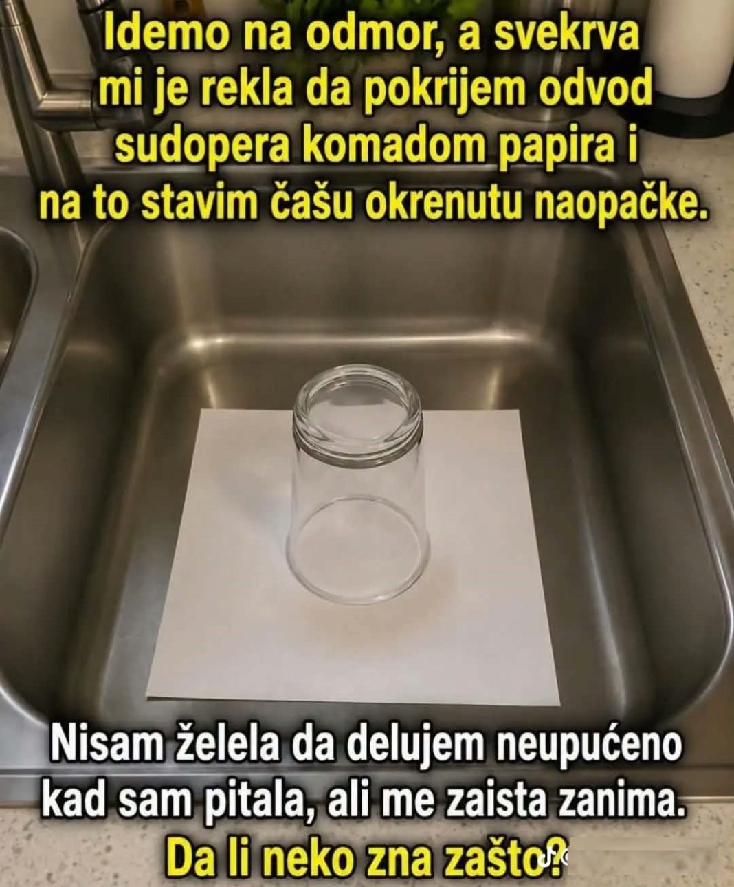 Zašto mnogi prije odlaska na odmor pokriju odvod sudopera čašom i komadom papira? Stari trik koji i danas ima smisla - featured image